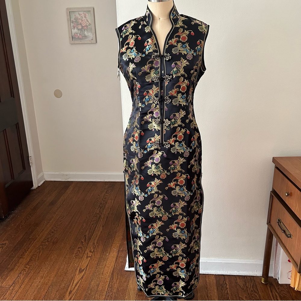 Vintage Laogudai Printed Silk Cheongsam Dress